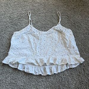 Forever 21 White Eyelet Cropped Tank Top Size Large 100% Cotton